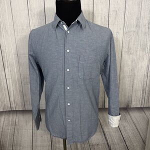 Rag & Bone Men's Medium Blue Linen Blend Contrast Cuff Button-Front Shirt